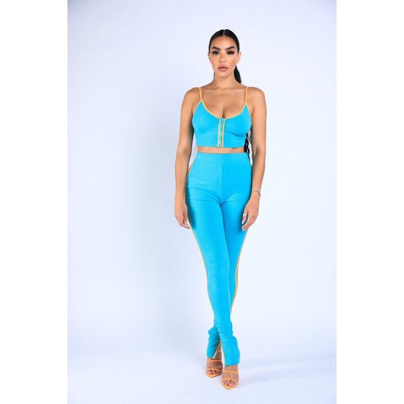 Women's Workout Sets 2 Piece Seamless Ribbed Zip Crop Tops Sports Bra Leggings - Picture 5 of 5